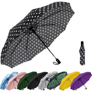 SIEPASA Windproof Travel Compact Umbrella-Automatic Umbrellas for Rain- Folding Umbrella, Travel Compact Umbrella.(Black Polka Dots) (42 Inch-1 Pack)