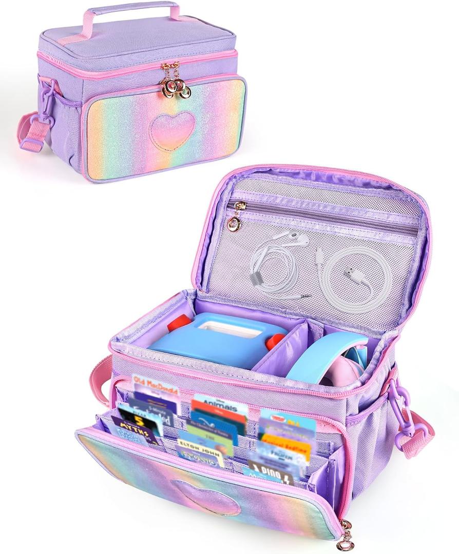 Carrying Case Compatible with Yoto Player 3rd Generation, Accordion Card Holder for 39 Cards, Portable Travel Storage Bag with Shoulder Strap for Audio Speaker & Headphone Accessories(Purple)