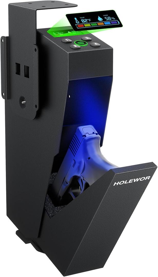 Safe Biometric Pistol Safe Fingerprint Drop Down Mount Handgun Safe Under Table for Desk Bedside Nightstand