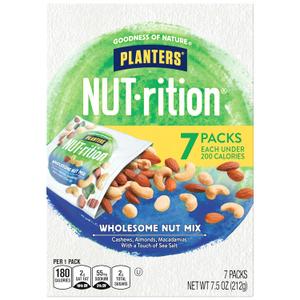 2 x PLANTERS NUT-rition Wholesome Nut Mix, 7.5 oz Box (Contains 7 Individual Pouches) - Cashews, Almonds and Macadamias Snack Mix - No Artificial Flavors, No Artificial Colors, No Preservatives - Kosher (EXP 05/09/26)
