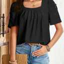 Dokotoo Women's Hollow Pleated Short Sleeves Square Neck Casual Loose Solid Color Knit T Shirts Tops Blouses (M)