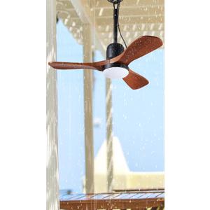 34-Inch Wet-Rated Outdoor Ceiling Fan with Light, Walnut Wood Blades