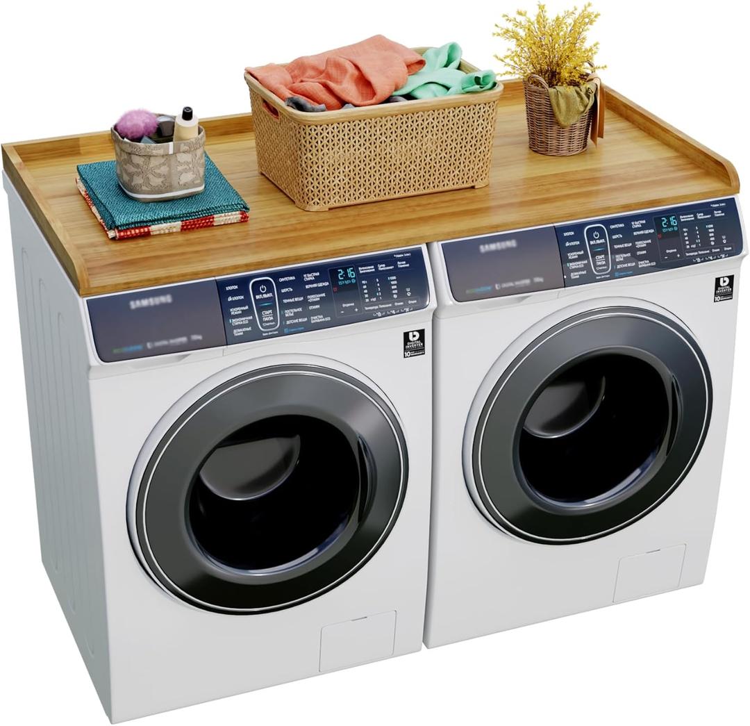 Washer Dryer Countertop Solid Wood,Washer and Dryer Countertop,with Edge Rails,Laundry Room Essentials, Suitable for Laundry Room Storage,Protect Washer and Dryer Covers for The Top