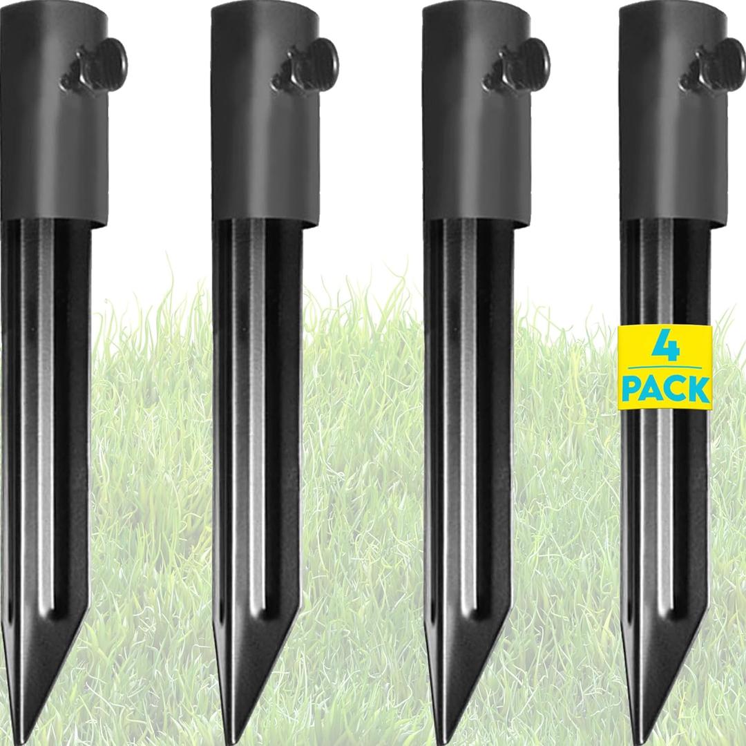 Gray Bunny Metal Stakes for Ground (Set of 4), Tiki Torch Holders for Ground, Flag & Umbrella Stakes for Grass, Universal Light Flagpole Mount, Heavy Duty Tiki Torch Stand