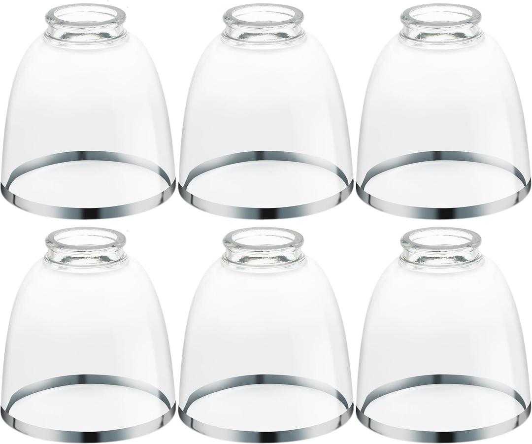 6 Pack Ceiling Fans Glass Shade Covers, Clear Glass Shade Replacements Globes Lampshades with Round Silver Border, Screw-Fixed Lamp shade for Light Fixtures Chandelier Sconces Vanity Lights