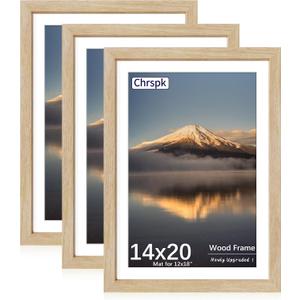 14x20 Poster Frame, Natural Oak Wood Frame with 12x18 Mat, 3 Pack