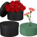 Nuenen Round Gift Box with Lid & Floral Foam Set, Black, 2 pcs, Gift Boxes for Flowers for Mother's Day Bridesmaid Wedding Baby Showers