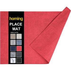 homing Faux Leather Heat Resistant Placemats 6 Packs, Waterproof Wipeable Dining PU Place Mats for Indoor & Outdoor, Easy to Clean, Red (11.8" x 17", Rectangular 6 PCs)
