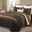 Dinjoy King Size Quilt Set Boho, Soft 3 Pieces Striped Bedspreads Quilts Brown Bedding Sets Boho Lightweight Quilted Coverlets Set Fall Bed for All Seasons 110"x90"