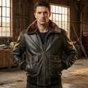 Mens G-1 Fur Collar US Navy Flight Distressed Brown Aviator Genuine Leather Jacket (Brown, M)