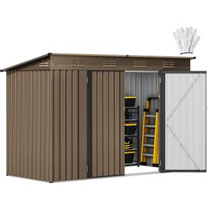 DWVO 9.1x4.2ft Large Outdoor Storage Shed, Metal Tool Sheds, Heavy Duty Tool Storage with Lockable Doors & Air Vent for Backyard Patio Lawn to Store Bikes, Tools, Lawnmowers,Brown