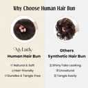 MY-LADY Messy Bun Hair Pieces Human Hair for Women Real Hairpiece Straight Scrunchies Tousled Updo Donut Chignon Ponytail Extension Dark Brown