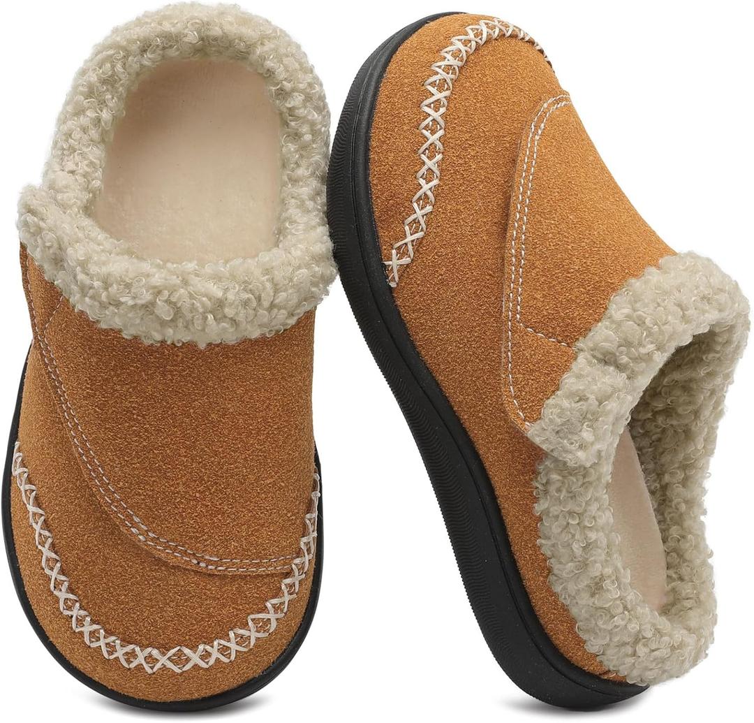 LeIsfIt Toddler Slippers Boys Girls Moccasin Slippers Kids Warm Slip-On House Shoes with Non-Slip Sole for Indoor & Outdoor (7-7.5 Toddler, Brown)