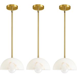 Modern Pendant Light Fixtures: 10 Inch Resin Shade Mid Century Chandelier - Adjustable Gold Pendant Lighting for Kitchen Island Living Room Hallway 3 Packs, Gold, 3 Pack-With Glass Globe 