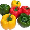 Lorigun Artificial Bell Peppers Fake Veggie Colorful Bell Peppers for Decoration, Decorative Vegetables, Red Green Yellow Bell Peppers 6Pcs (Each Color 2Pcs)