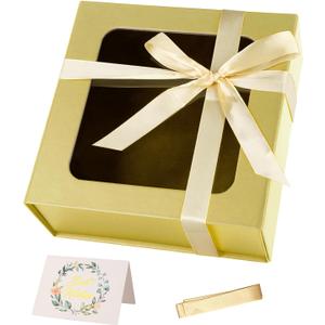 Gold Gift Box with Window, 7.5"x7.5"x3.1" Magnetic Closure Lid Gift Boxes