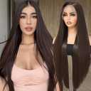 XCHJH 30 Inch Brown Synthetic Lace Front Wigs 13x4 Chocolate Brown Wig Long Straight Heat Resistant Fiber Hair Synthetic Wig for Black Women Pre Plucked with Baby Hair for Daily Party Use(#6)