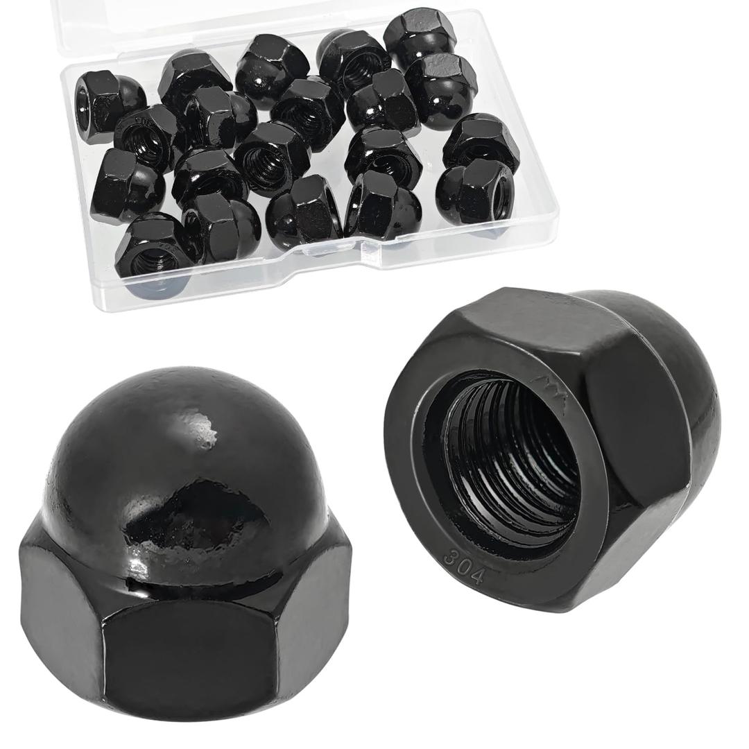 3/8"-16 Acorn Nuts,20PCS Black 304 Stainless Steel(18-8) Acorn Cap Nuts (Black, 3/8"-16(20PCS))