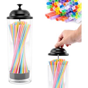 Straw Dispenser Holder for Standard Size Drinking Straws, Clear Plastic Drinking Straw Container with Lid for Kitchen Bar Party Counter, Holds Straws up to 8.5 Inches