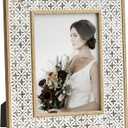 Afuly 5x7 Picture Frame Boho Picture Frames 3D Cross Pattern Distressed Moroccan Photo Frame Wall Desk Bohemia Home Office Decor Wedding Birthday Gifts for Mom Woman Grandma (brown&white)