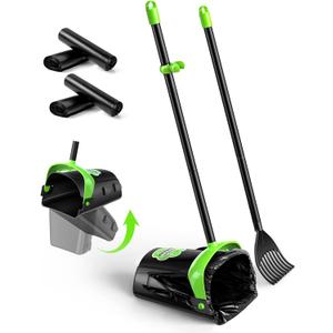 Large Swivel Bin & Rake Pooper Scooper with 40 Waste Bags, 36" Long Handle & 4 Bag Hooks Adjustable Dog Pooper Scooper for Large Dogs and Pets, Portable Non-Breakable Dog Poop Scooper