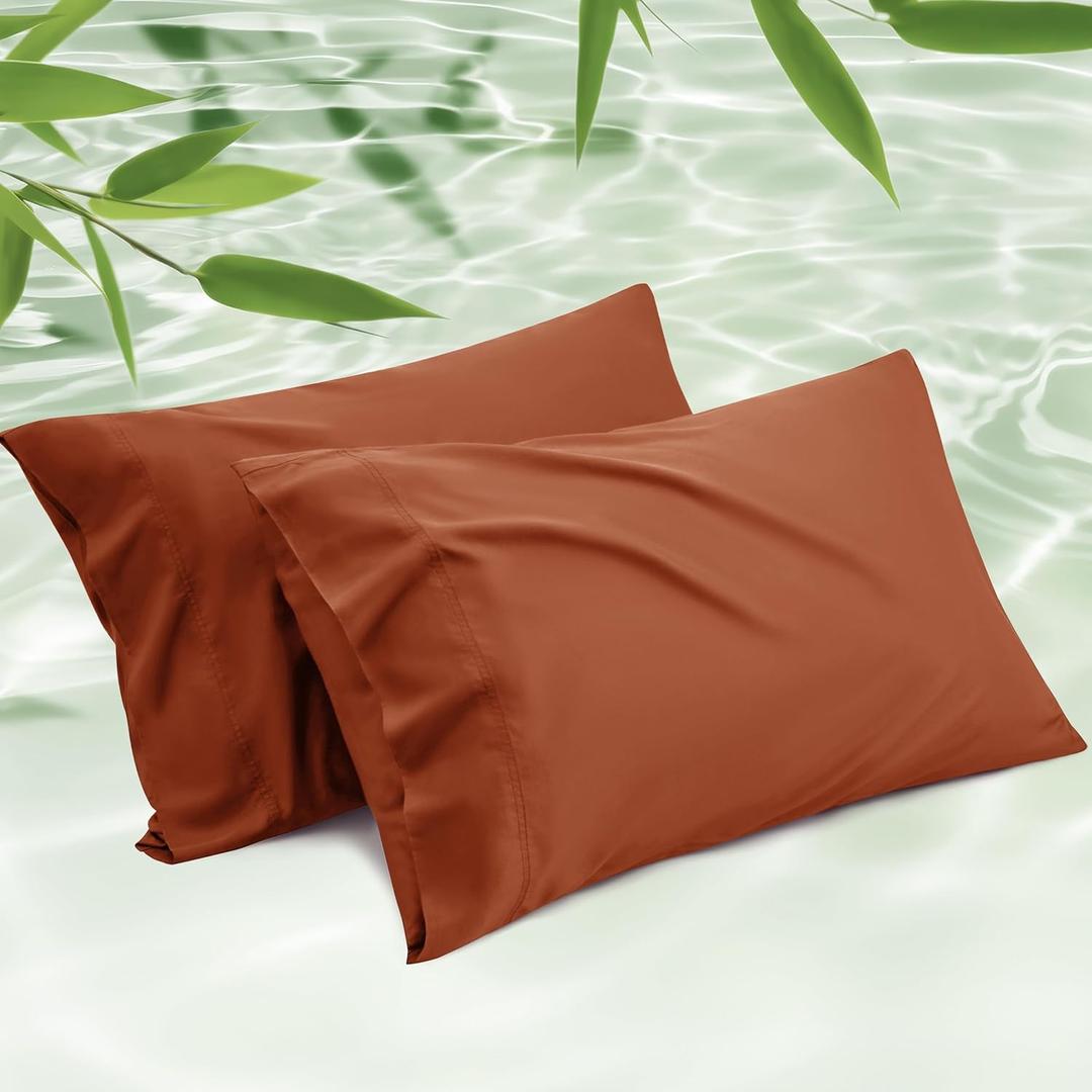Bedsure King Size Pillow Cases Set of 2, Cooling Pillow Cases for Hot Sleepers, Rayon Derived from Bamboo Burnt Orange Pillowcases, Breathable & Soft Pillow Covers with Envelope Closure, 20x36 Inches