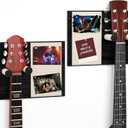 2 Pack Guitar Wall Mount with Memo Board - Wooden Guitar Hanger for Acoustic, Electric Guitars & Ukuleles, Display Photos & Concert Tickets, Rustic Music Wall Decor (Black)
