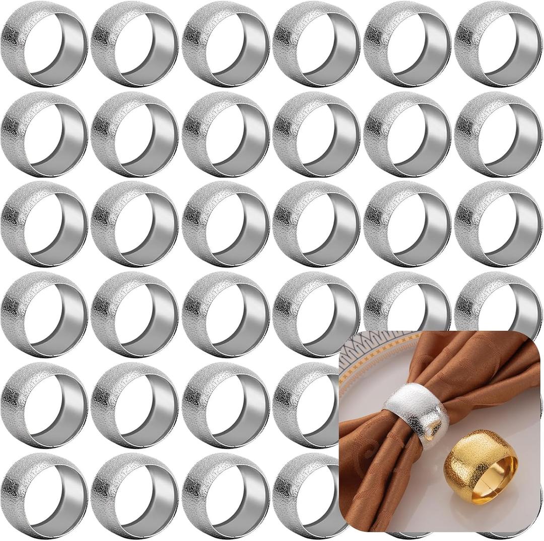 Set of 100 Napkin Rings Metal Silver Circular Napkin Ring, Napkin Rings Bulk Dinner Banquet Serviette Decor, Dining Table Setting for Thanksgiving Christmas Halloween Holiday Wedding Party