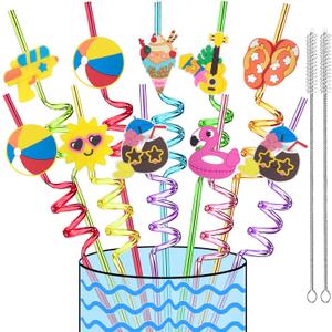 24 Reusable Drinking Straws for Summer Beach Pool Birthday Party Favors Decorations - Crazy Silly Plastic Drink Straws for Kids Tropical Hawaiian Luau Theme Party Supplies Decor, School Prizes Rewards