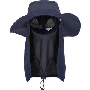 Fishing Hat, UPF 50+ Sun Cap with Detachable Mask (Blue)