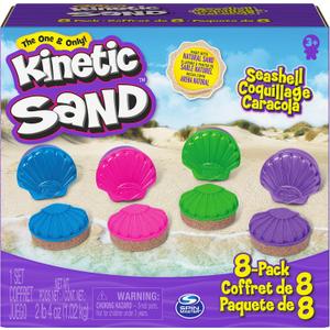 Kinetic Sand, Seashell Containers 8-Pack with 4 Neon Sand Colors and Kinetic Beach Sand, Play Sand Sensory Toys for Kids Ages 3 and up