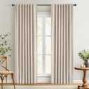 INOVADAY 100% Blackout Curtains 90 Inches Length 2 Panels Set, Back Tab/Rod Pocket Linen Black Out Curtains for Bedroom, Thermal Insulated Window Drapes - Cream, W50 X L90 (50"W x 90"L (Pack of 2), #01 Cream)