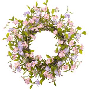 22" Spring Wreath for Front Door Lush Summer Floral Pink Cherry Blossom Purple Lilac Grapevine Base Artificial Wreaths for Outdoor Indoor Easter Decor