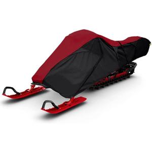 Upgraded Trailerable Snowmobile Cover - Heavy-Duty Waterproof, UV Protection, Reflective Strips - Red/Black, Fits Up to 115