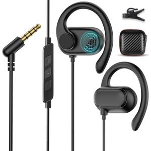 Open Ear Headphone 3.5mm Earbuds for Chormebook Laptop Computer, Over Ear Buds for Samsung A15 A14 Moto G Stylus, 3.5 MM Jack Desktop PC Headset,Travel Airplane Wired Earphone with Mic Adjustable Hook (Black)