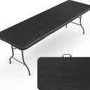 8 Ft Plastic Folding Table,Heavy Duty Portable Table for Indoor & Outdoor,Wood Grain Desktop & 350lbs Weight Capacity,Premium Solutions for Camping,Picnic,BBQ and Party