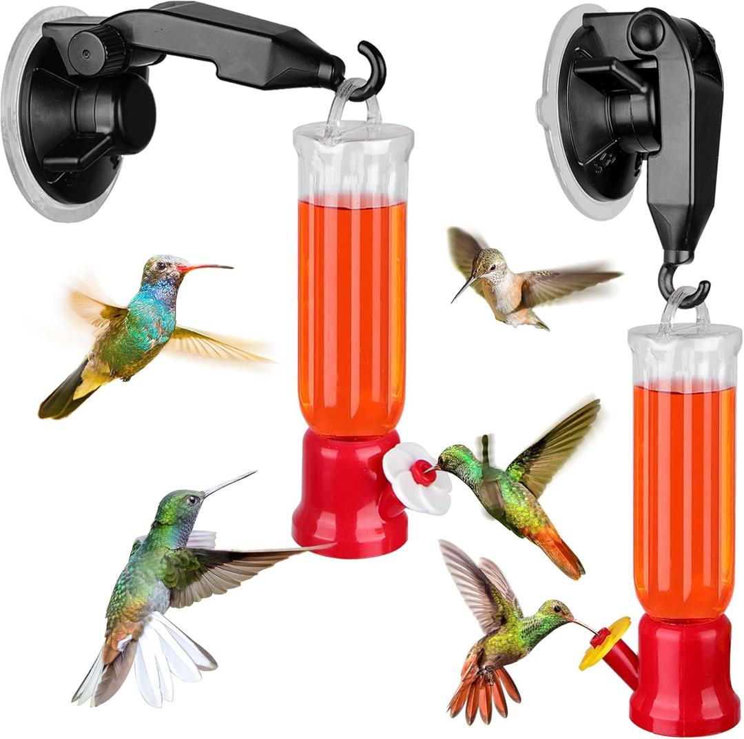 ORIENTOOLS Hummingbird Feeder with Window Hanger- 2pcs Window Bird Feeder, 2.2 oz/Pc Mini Hanging Flower Bird Feeders for Suction Cup