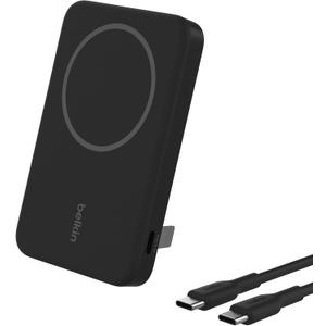 Belkin Portable Charger, Wireless Power Bank 5000mAh w/ Qi2, MagSafe Charger + Built-in Pop-up Kickstand - Compatible w/iPhone 16, 15, 14, Plus, Pro, Pro Max, & More - Black