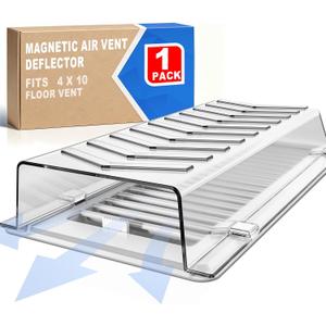 Air & Heat Deflector for Vents, One-Piece Snap-Lock Sideways Vent Redirectorfor Wall, Floor Vents, & Ceiling Registers, Quiet No-Rattle Operation, Fits 4x10 Vent Duct Opening,Clear 1 Pack