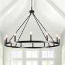 Wagon Wheel Chandelier 12 Light 38" Large Black Farmhouse Chandelier for Dining Room Rustic Country Pendant Light Fixtures Hanging Modern Round Chandeliers for Living Room High Ceilings Entryway Foyer