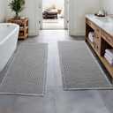 MIULEE Set of 2 Waffle Bathroom Runner Rugs, Boho Bath Rugs Non Slip Washable, Super Absorbent Runner Bath Mats, Rubber Backed, Ideal for Hallway Laundry Room, Light Grey, 2'x5'(24x60 Inch)