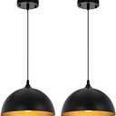 SESIMENT Farmhouse Pendant Lighting for Kitchen Island,Black and Gold Dome Pendant Light Fixtures, Industrial Hanging Ceiling Light for Dining Room Foyer Cafe Kitchen Sink,2 Pack
