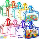 9 Packs 9 Colors Waterproof Toy Storage Bags, 11.8x8.7x4In Large Clear PVC Toy Organizer Bag with Labels, Dual Zippers and Portable Handheld Design, Board Game Storage for Building Blocks