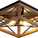 Rpzloila Flush Mount Ceiling Light Fixture for Kitchen Hallway, 2-Light Close to Ceiling Light with Black Metal and Wood Design, Rustic Farmhouse Ceiling (Bulb not Included)