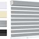 Cordless Zebra Blinds for Windows, Dual Layer Day Night Light Filtering Privacy Window Shades, Free-Stop Pull Down Roller Shades for Home, Office, Bedroom, Curved Valance(Jacquard-Gray, Custom Size)