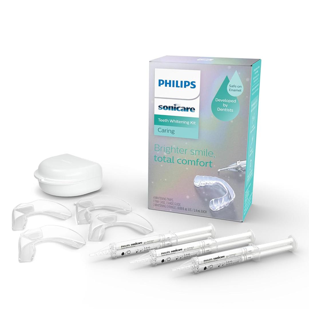 Philips Sonicare Teeth Whitening Kit, Clinically Proven to Whiten up to 4 Shades, Low Tooth Sensitivity, 9 Treatments, 2 Customizable Mouth Trays, Teeth Whitening at Home, DIS132/63