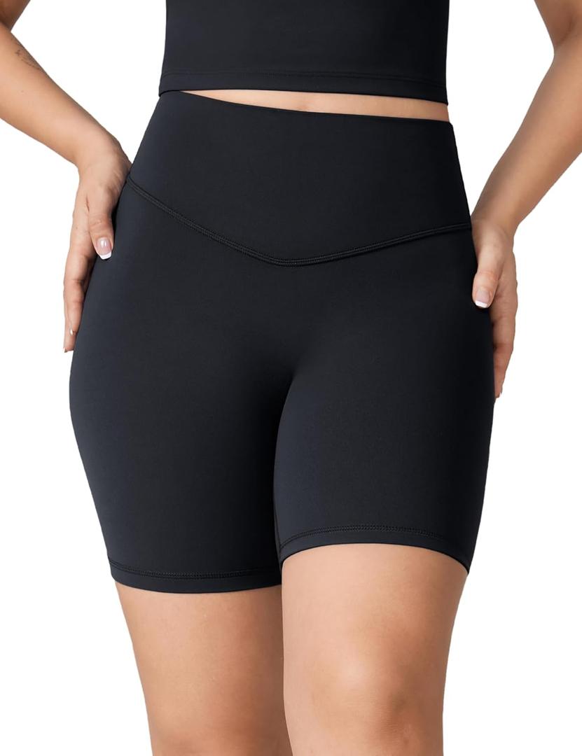 Hugcurve No Front Seam High Waisted Workout Biker Shorts for Women 6 Inches Tummy Control Buttery Soft Yoga Pants Gym (X-Small, Black)