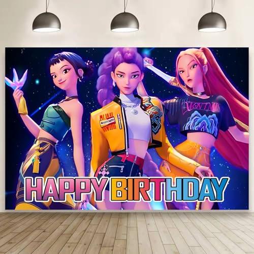Demon Hunters Birthday Decorations,Demon Hunters Happy Birthday Banner Backdrop for Kids Birthday Party Supplies (5x3ft)