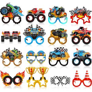 Jenaai 32 Pcs Monster Truck Party Decorations Paper Glasses Monster Truck Photo Booth Props Car Theme Eyeglasses for Baby Shower Birthday Party Supplies Favors