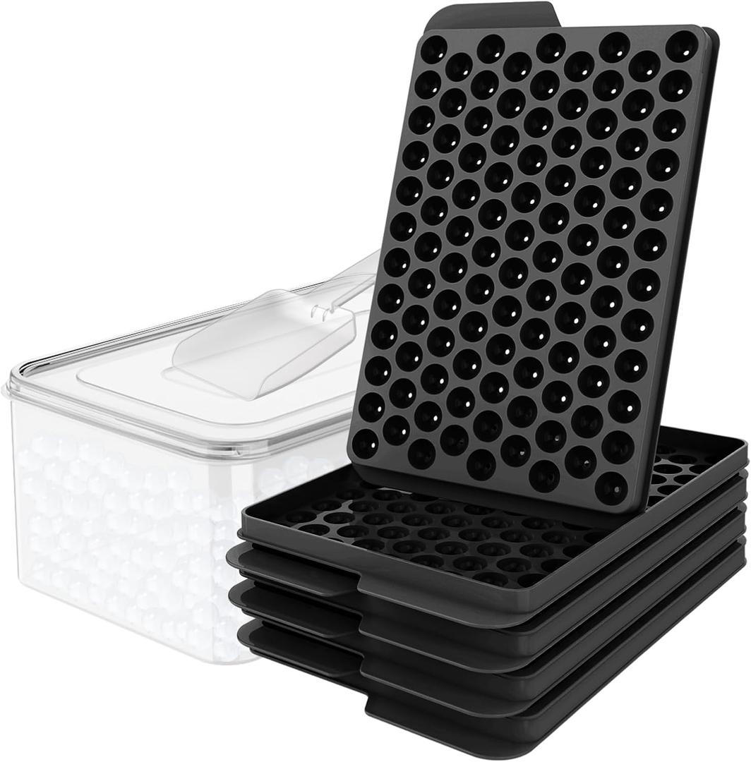 WIBIMEN Mini Ice Cube Trays, 0.55 Tiny Pebble Ice for Iced Coffee & Cocktails, Fast Chill, Easy Twist Release, Stackable with Lid & Storage Bin (4 Pack, Black)